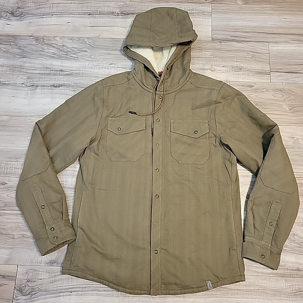 LL Bean‎ Shacket Mens Small Brown Hoddie Sherpa Lined Button Up 3M Thinsulate